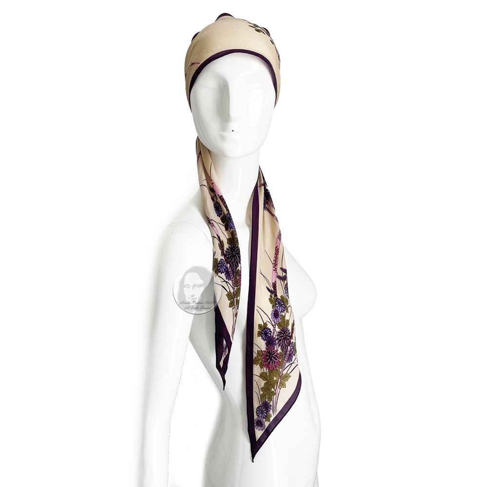Oscar de la Renta Scarf Shawl Silk Purple Lavender Floral Print Vintage 70s